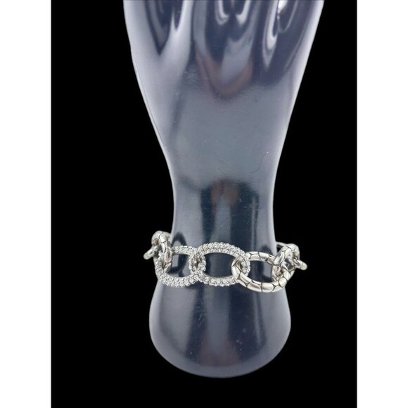 Brighton SILVER TONE TEXTURED CHAIN CRYSTAL 9" BRACELET BALL CHARM - Picture 2 of 5